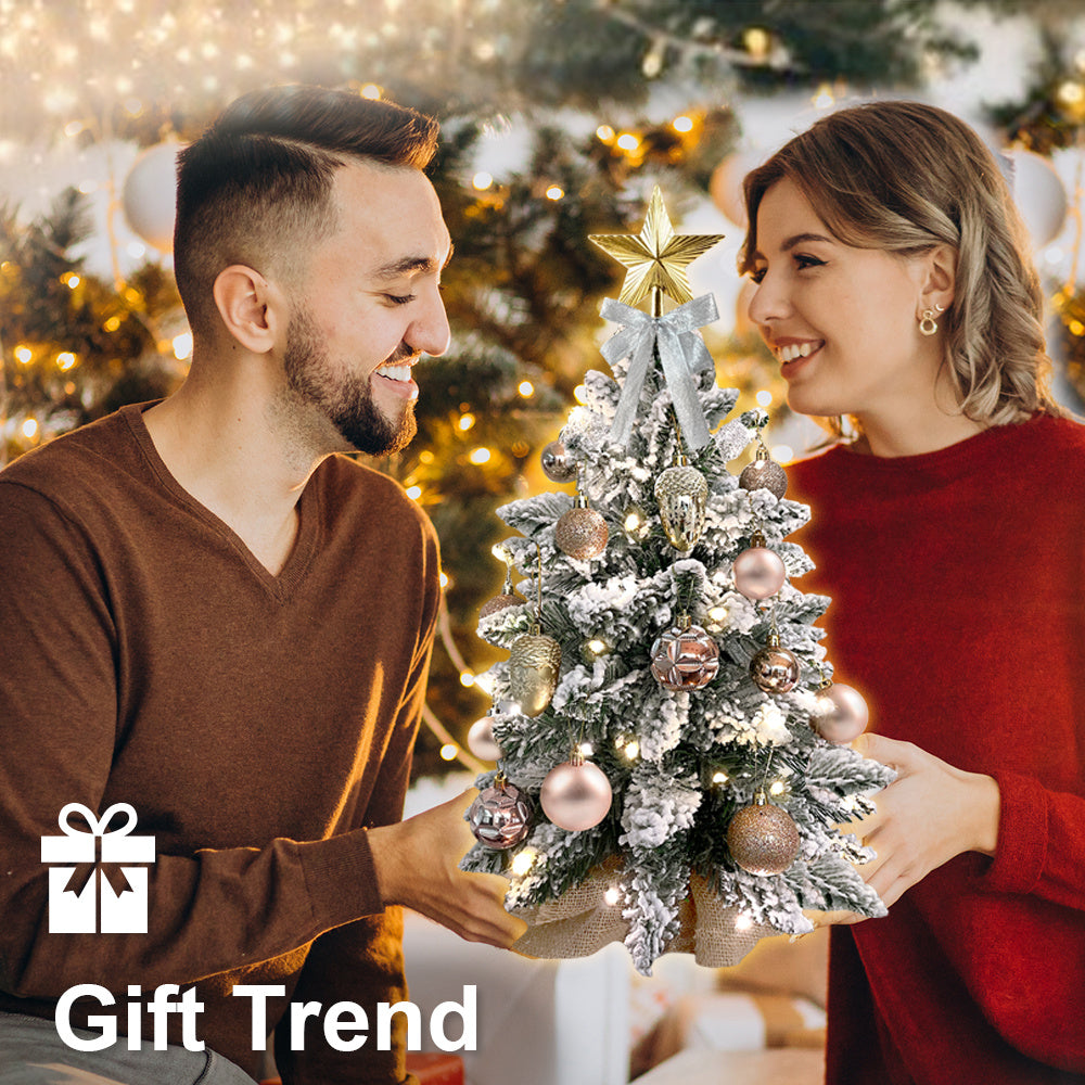 2ft Mini Christmas Tree With Light Artificial Small Tabletop Christmas Decoration With Flocked Snow, Exquisite Decor &amp; Xmas Ornaments For Table Top For Home &amp; Office