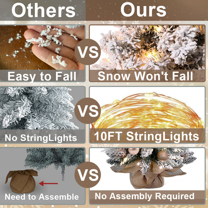 2ft Mini Christmas Tree With Light Artificial Small Tabletop Christmas Decoration With Flocked Snow, Exquisite Decor &amp; Xmas Ornaments For Table Top For Home &amp; Office
