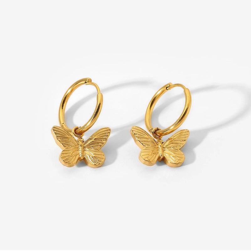 18K Gold Plated Butterfly Charm Hoop Earrings