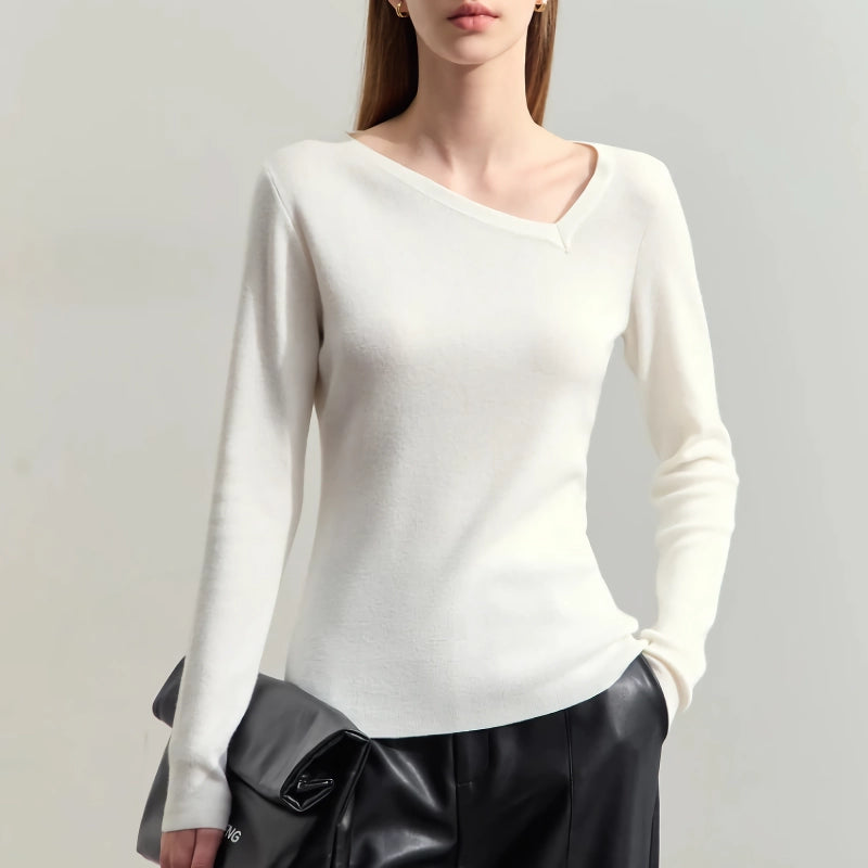 Autumn Asymmetrical Diagonal V-neck Slim Sweater