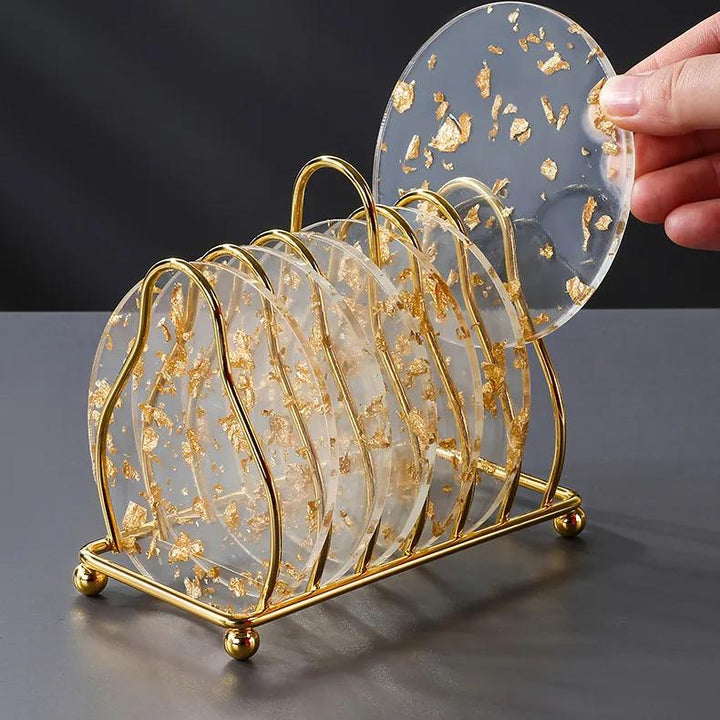 6pcs Acrylic Gold Foil Coaster Set with Holder