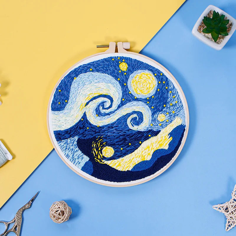 Embroidery Starter Kit with Van Gogh Starry Night Pattern