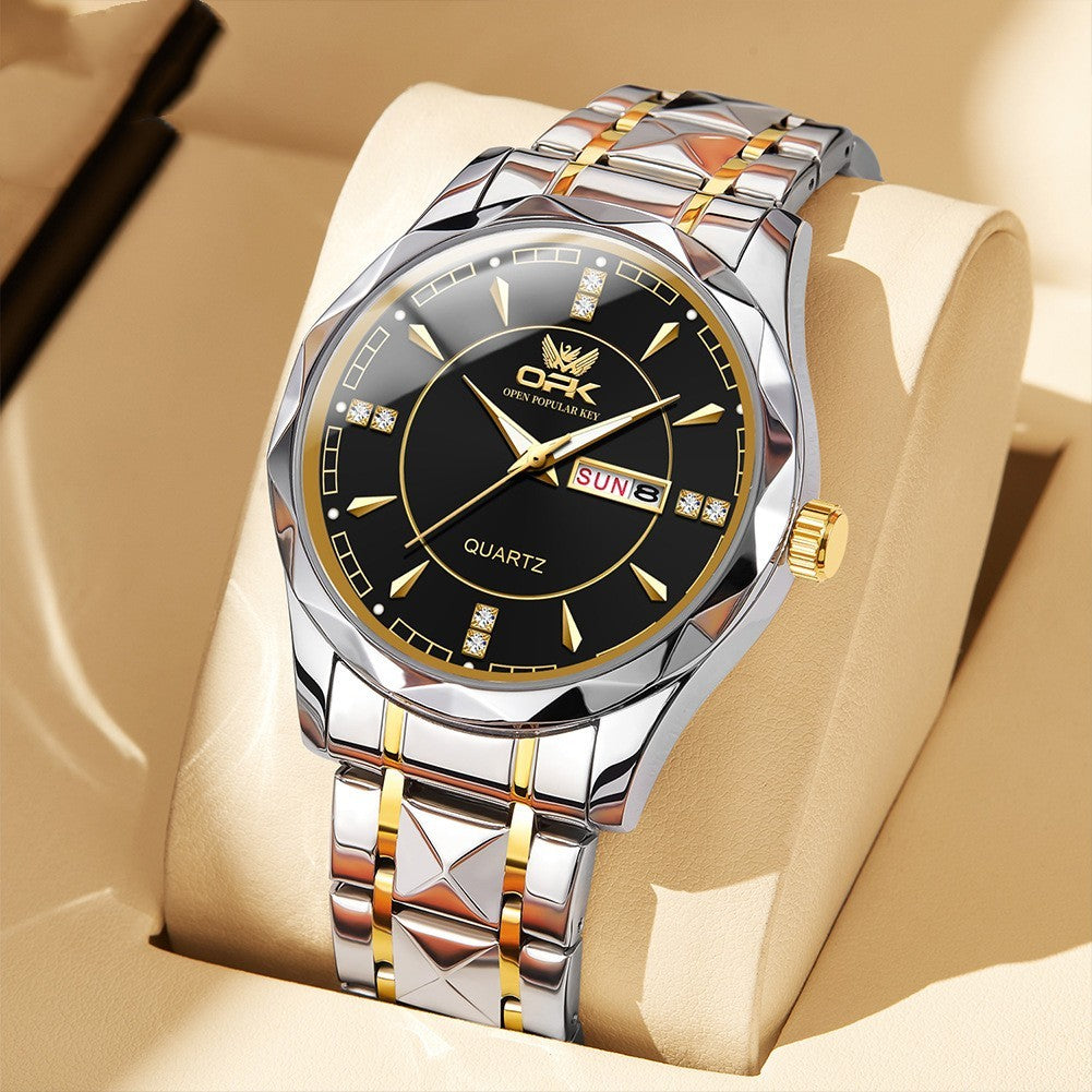 Stainless Steel Business Double Calendar Waterproof Men&