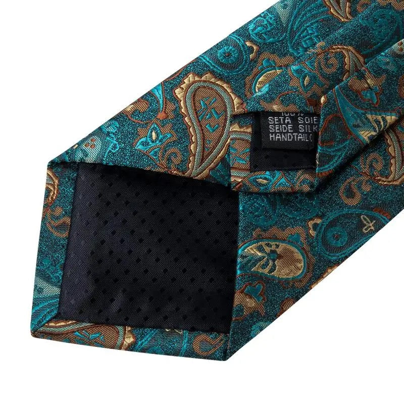 Luxury Paisley Silk Tie Set with Hanky and Cufflinks for Men