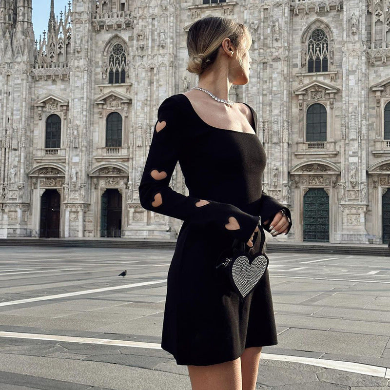 Slim-fit Knitted Love Burning Flower Long Sleeve Dress