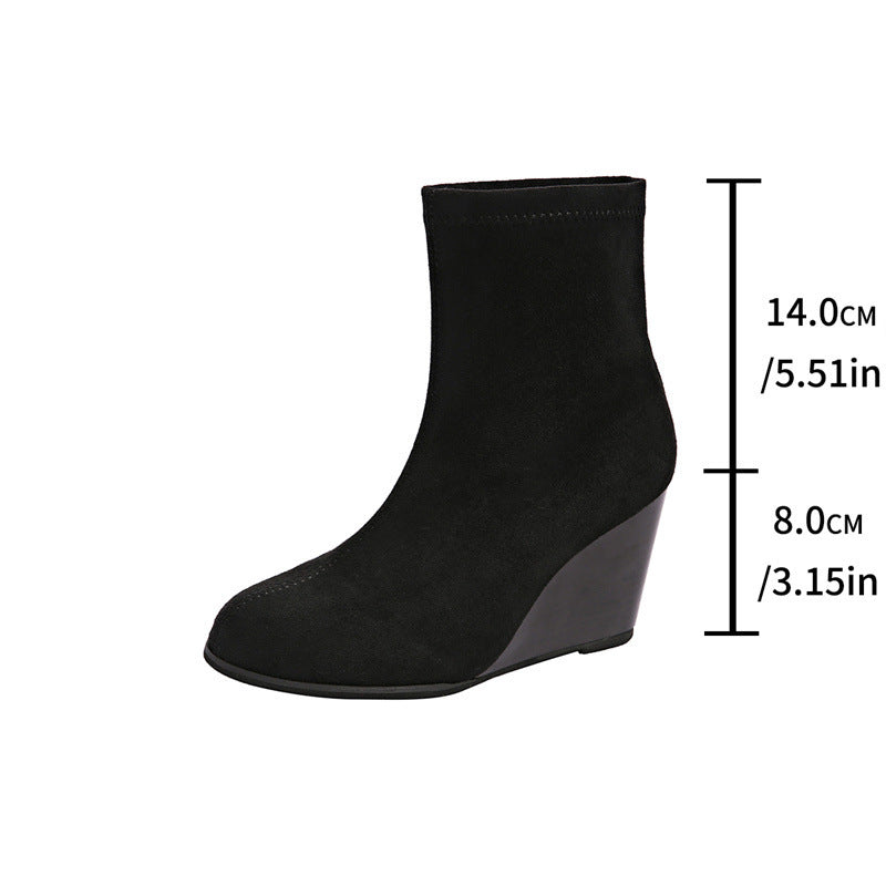 Fashion Thick-soled Wedges Boots Winter Suede Height-increasing Shoes Warm Solid Ankle Boot