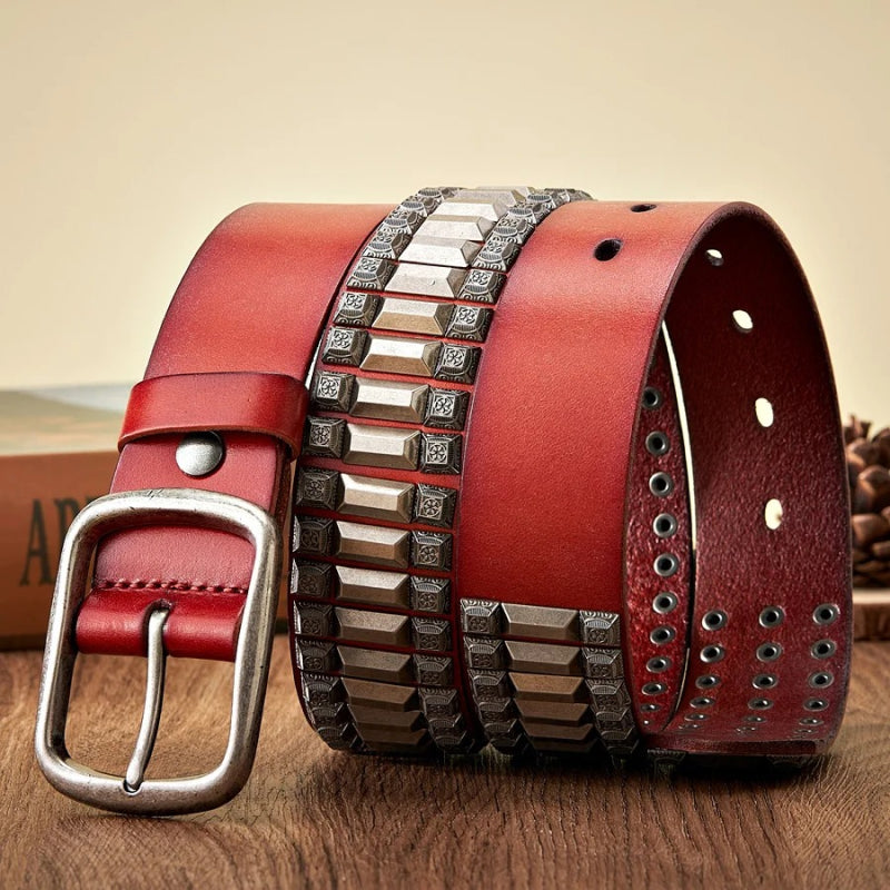 3.8cm Wide Heavy Metal Rivet Leather Belt