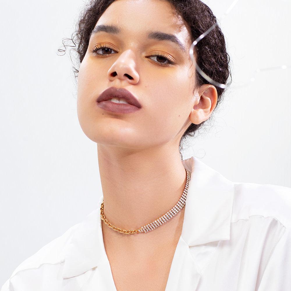 18K Gold Plated Brass Zircon Clavicle Chain - Trendha