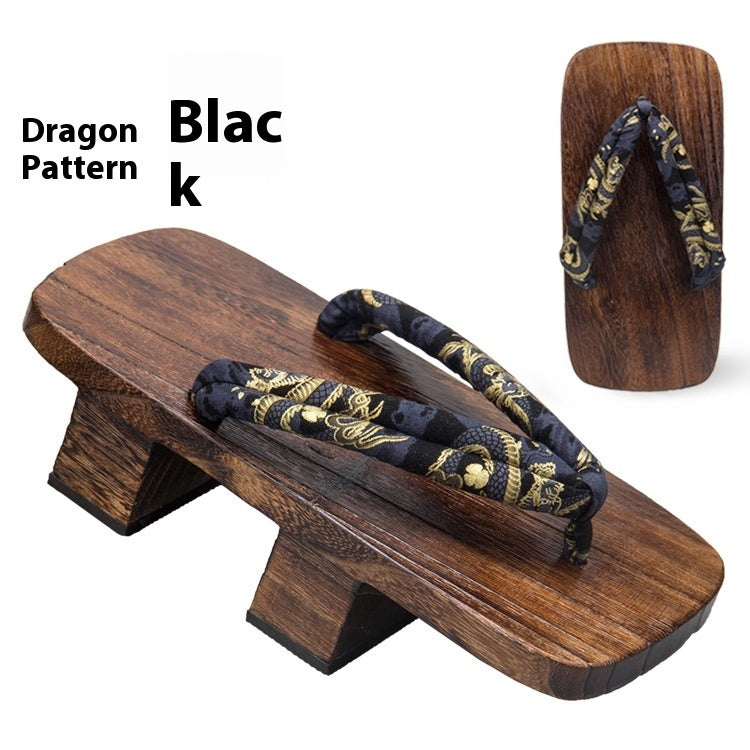 Men's Two-tooth Clogs For Seaside Beach Outdoor Wear Chinese Wind Dragon Pattern Slippers