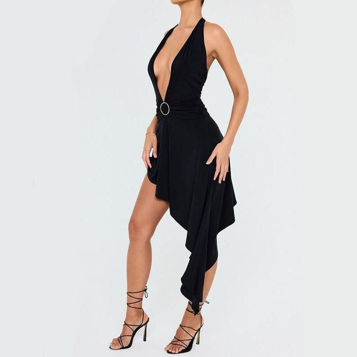 Sultry Halter Neck Midi Dress with Thigh-High Split
