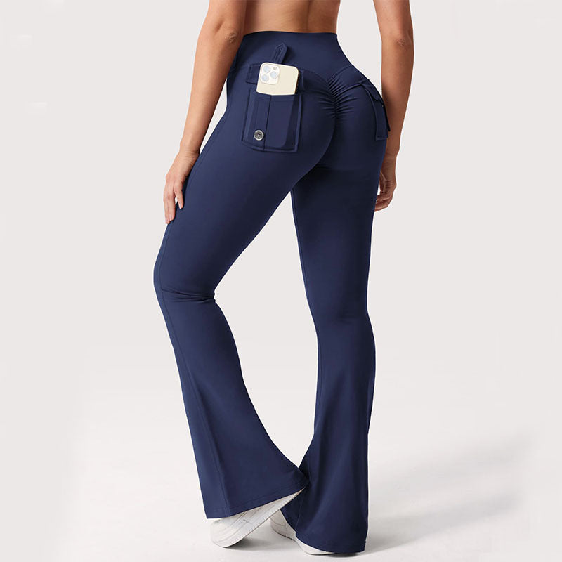 Cargo Pocket Elastic High Waist Workout Women&