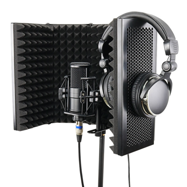 Aislador de micrófono de grabación de estudio ajustable plegable de 57,5x28 cm, Panel de espuma absorbente de sonido, soporte de protección de aislamiento de micrófono
