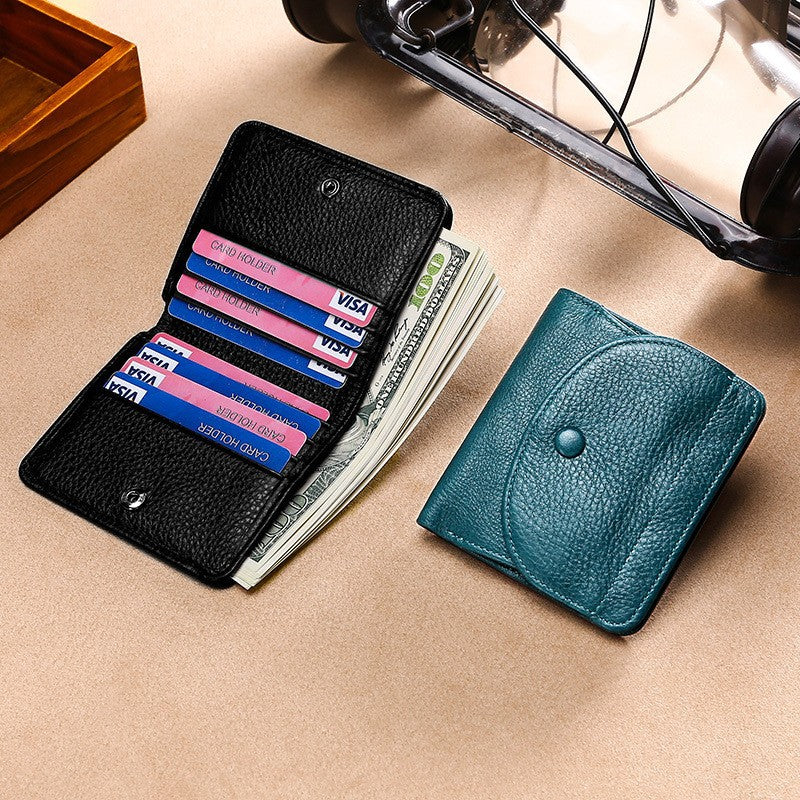 Stylish Cowhide Leather RFID Coin Pocket and Card Holder