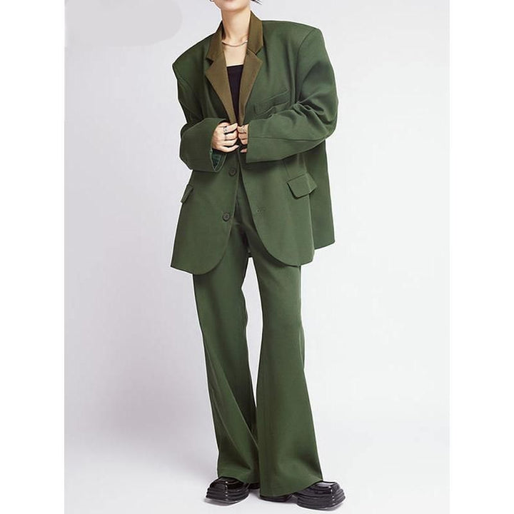 Women's Green Blazer and Loose Pants Suit