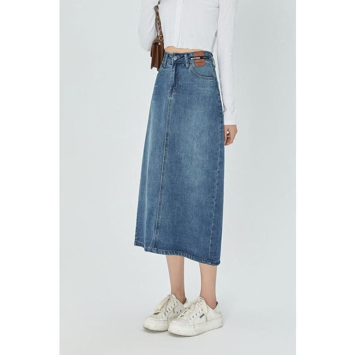 Classic Blue A-Line Midi Denim Skirt