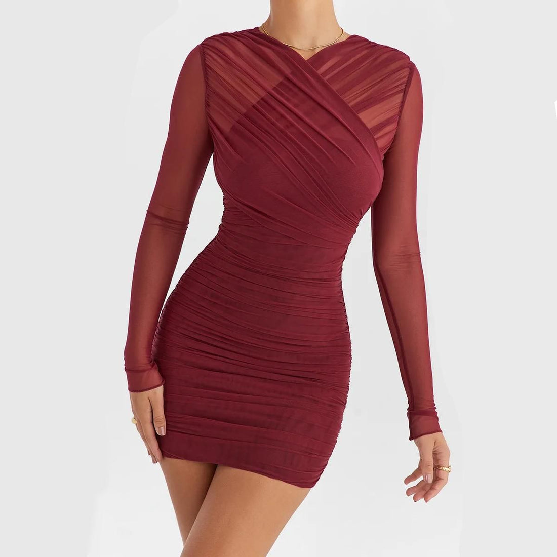 Sheer-Back Long-Sleeve Bodycon Mini Dress