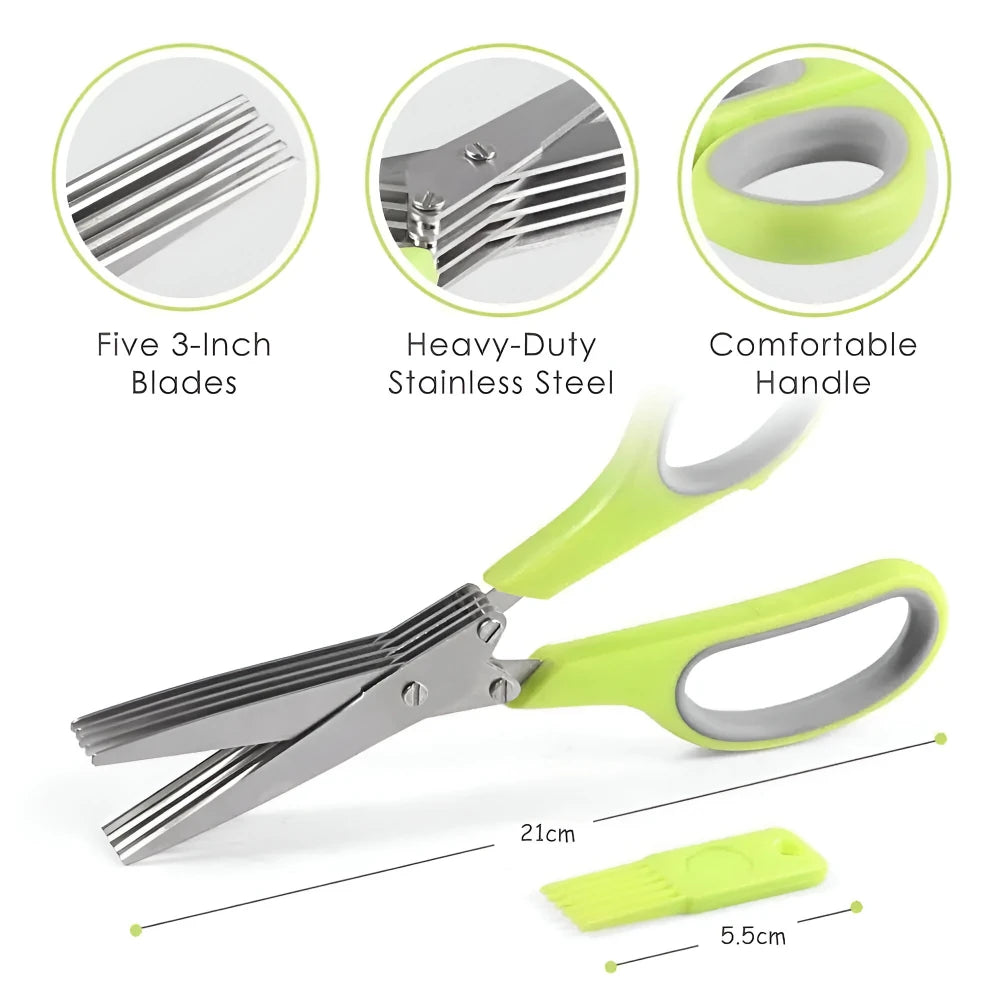 5-Blade Stainless Steel Herb Scissors with Cleaning Brush