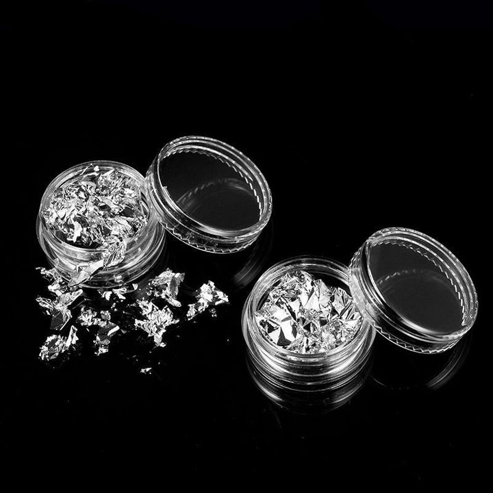 12 Pot Gold Silver Nail Art Glitter Foil Paillette Chip Set