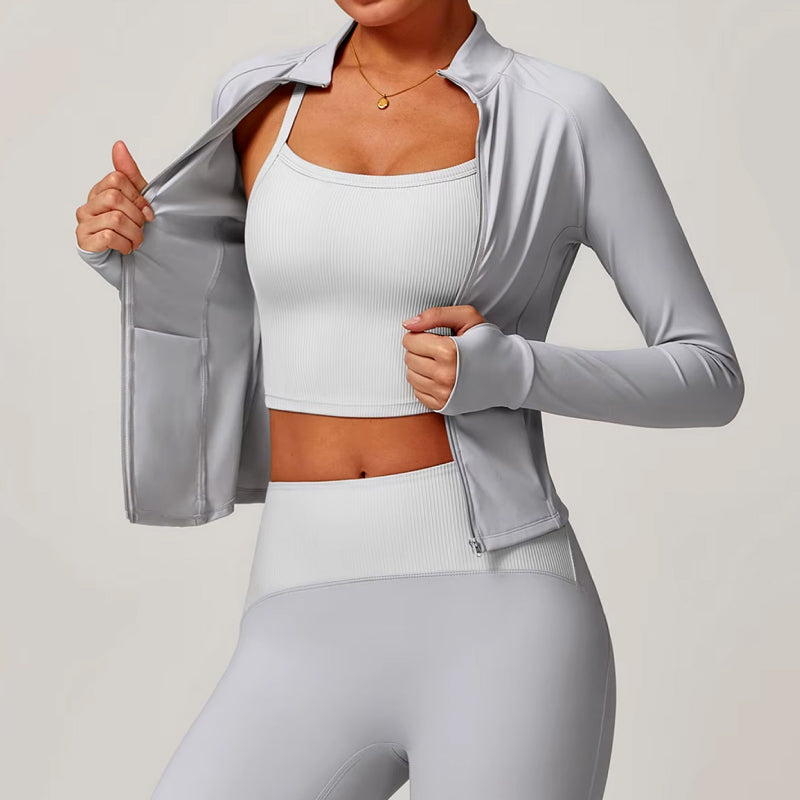 Slim Fit Zipper Workout Jacket with Thumb Holes