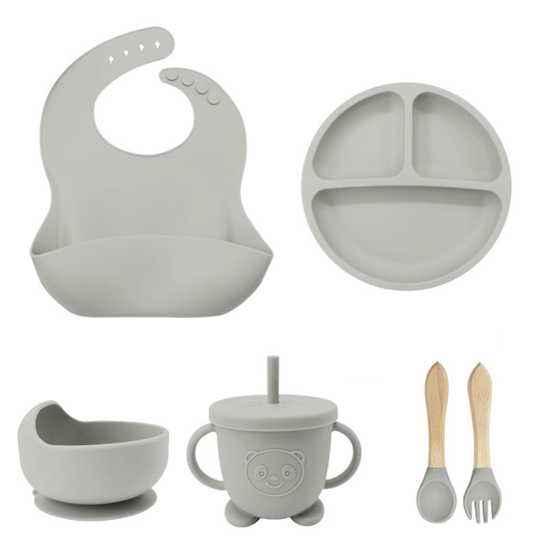 Children's Tableware Silicone 6 Pieces Suit Maternal And Child Suction Plate Food Supplement