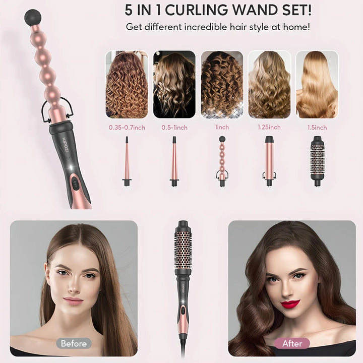 Professional 5-in-1 Curling Iron and Hot Air Brush Set