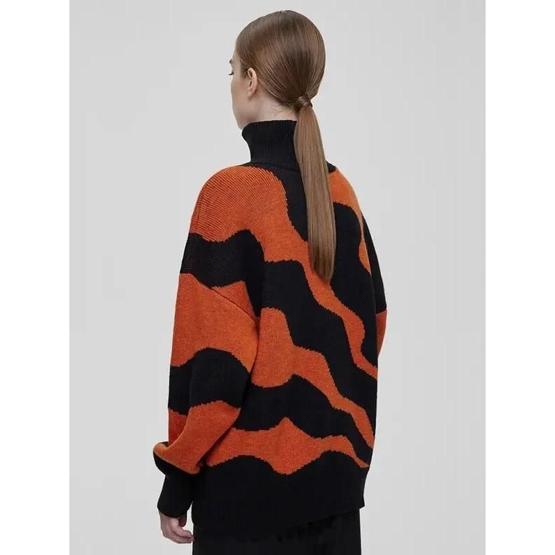 Women's Turtleneck Stripe Oversized Sweater