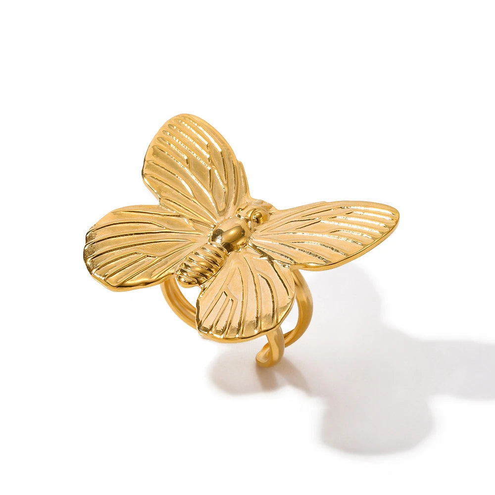 Adjustable Vintage Butterfly Stainless Steel Ring