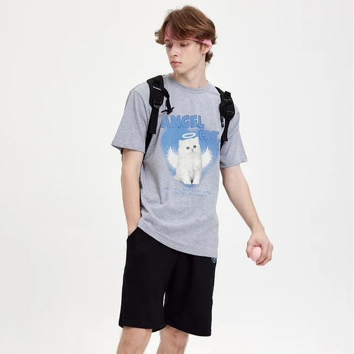 Angel Cat Graphic Cotton T-Shirt