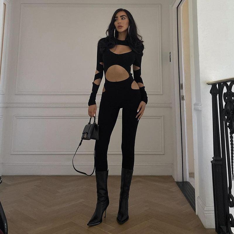 2023 New Casual Hollow Out Navel Long-sleeved Slim Jumpsuit - Trendha