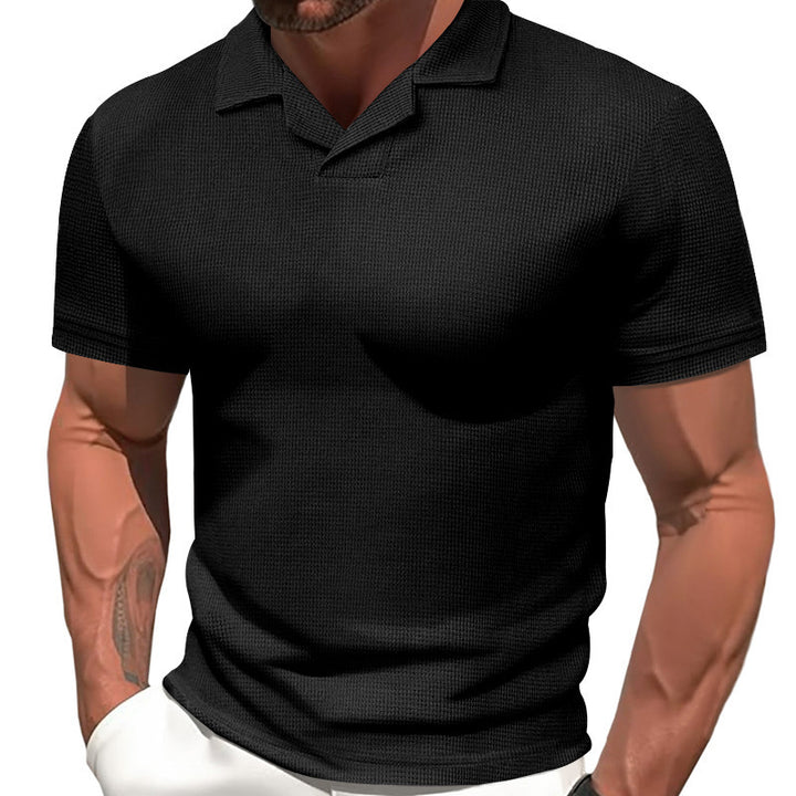 Solid Color Waffle Short Sleeve Casual Men's Polo Shirt