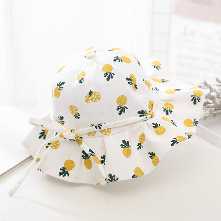 Adorable Fruit Print Cotton Bucket Hat for Baby Girls with Bowknot