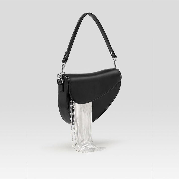 Luxury Leather Tassel Crossbody Saddle Bag for Women