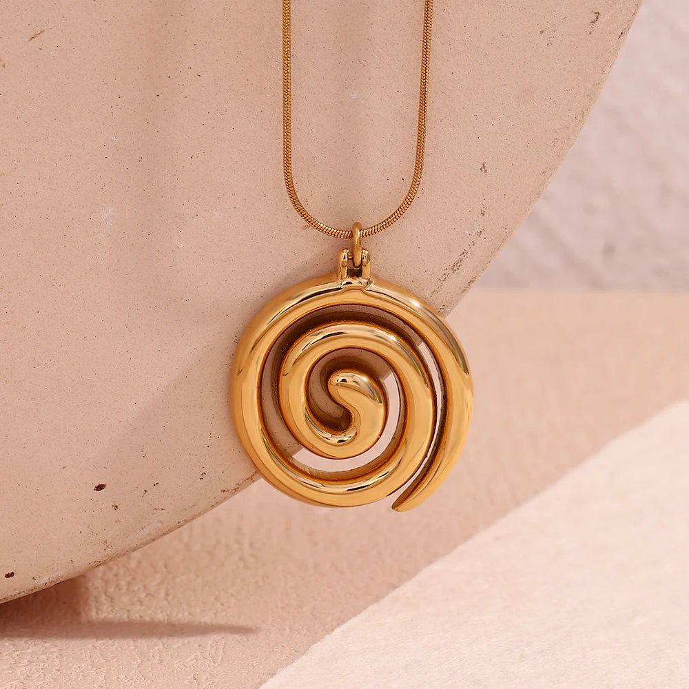 18K Gold Plated Snake Chain Vortex Spiral Pendant Necklace