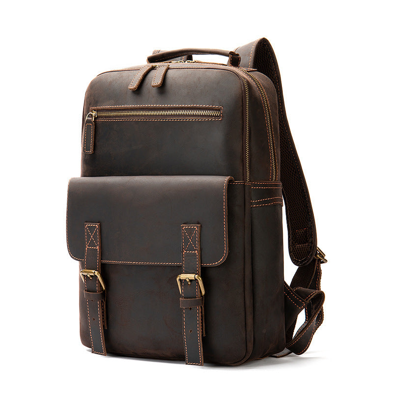 Crazy Horse Leather Retro Men's Large Capacity Backpack