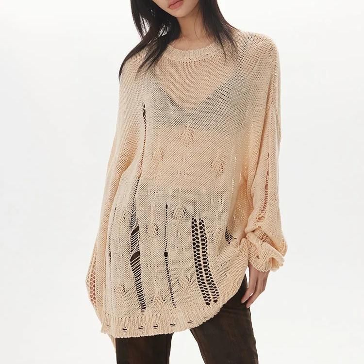Women's Round Neck Sweater with Cut-Out Design