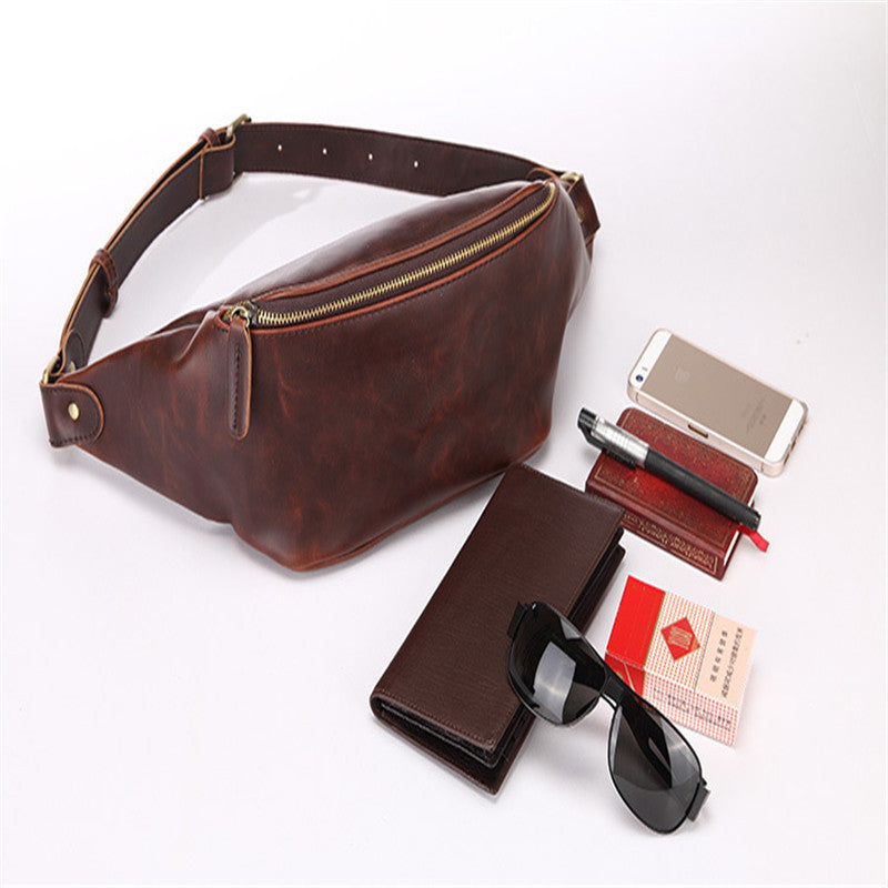 Retro Men's Waist Bag Crazy Horse PU Leather Crossbody Bag