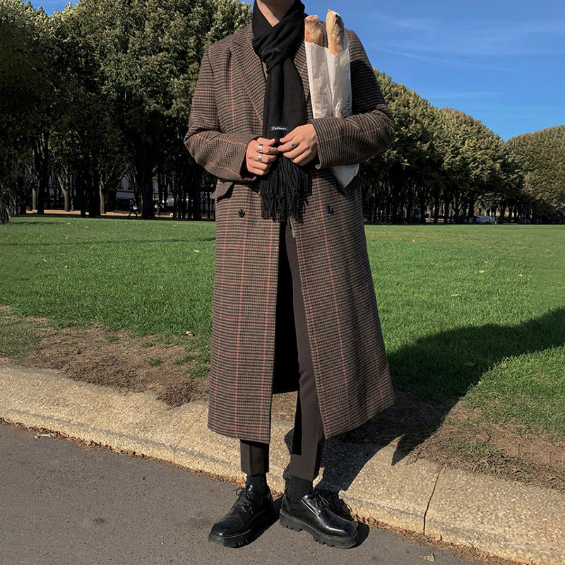 Plaid Double-Breasted Polyester Coat