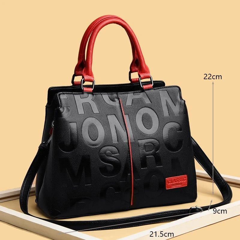 2023 Elegant Large Capacity Soft Leather Tote with Embossed Lettering