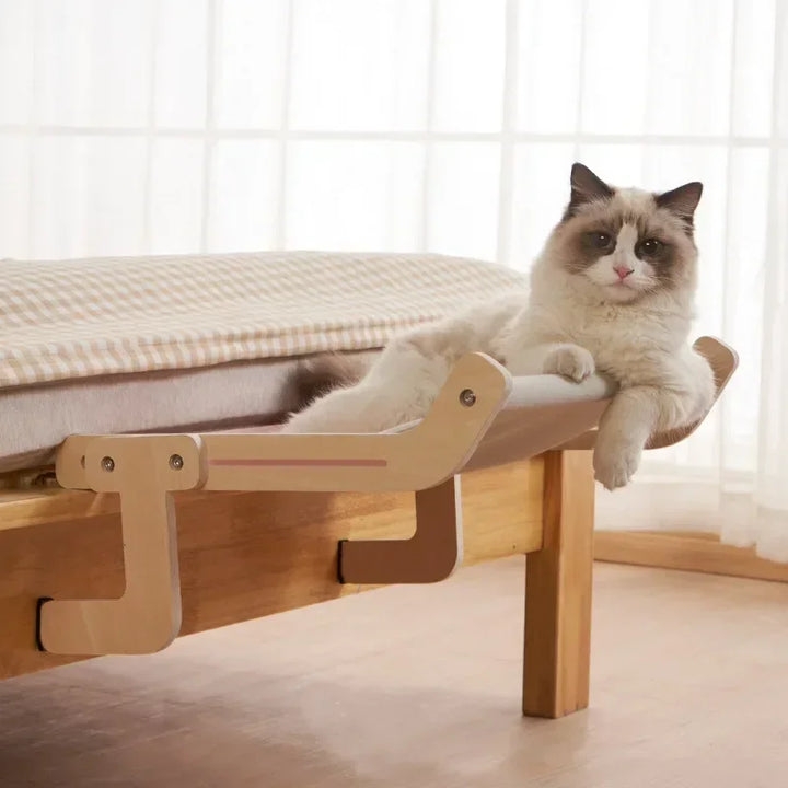 Wooden Cat Hammock Bed - Easy Assembly, Washable Cotton Canvas, Plywood Frame