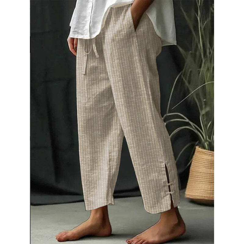 Men's Striped Slit Lace-up Pocket Trousers