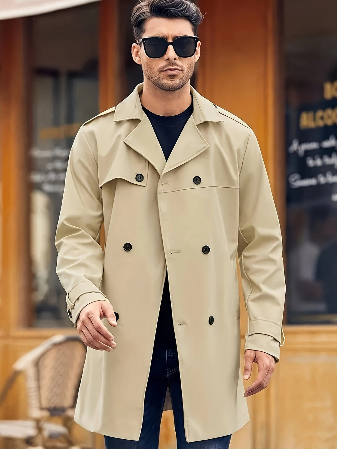 Men's Double-breasted Long-sleeved Lapel Cooked Coat