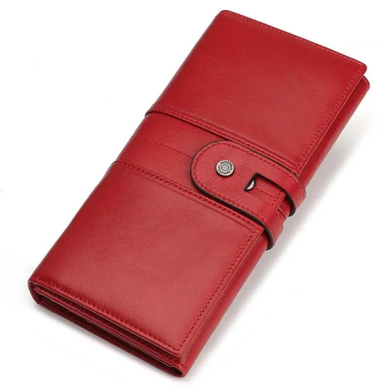 Genuine Leather Long Wallet with RFID Protection and Cellphone Pocket