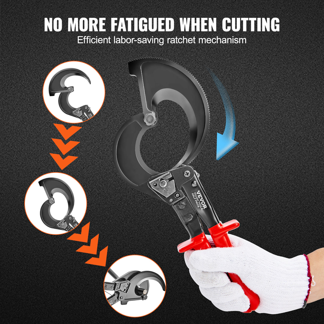 10/11 Inch Ratcheting Cable Cutter with Quick-Release for Easy One-Handed Operation