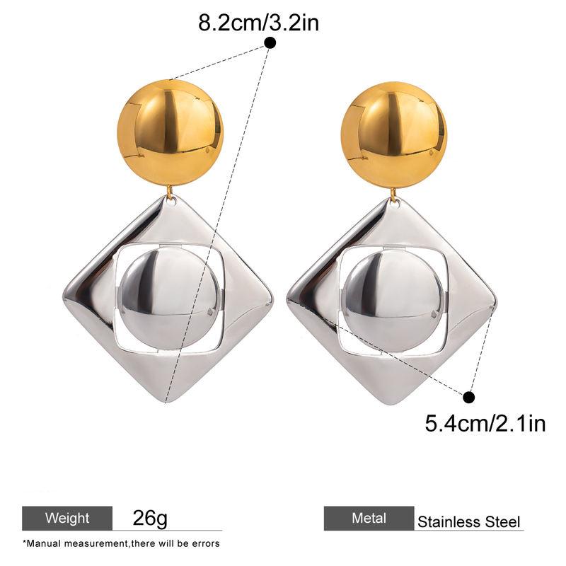 18K Gold Plated Stainless Steel Square Hollow Pendant Earrings for Women