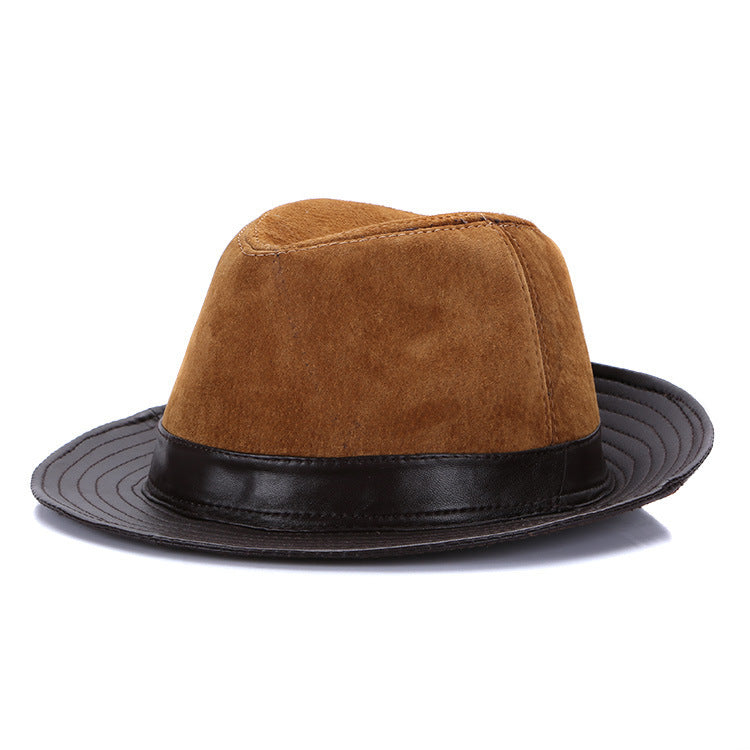 Men's Fashion Casual Authentic Leather Sheepskin Top Hat