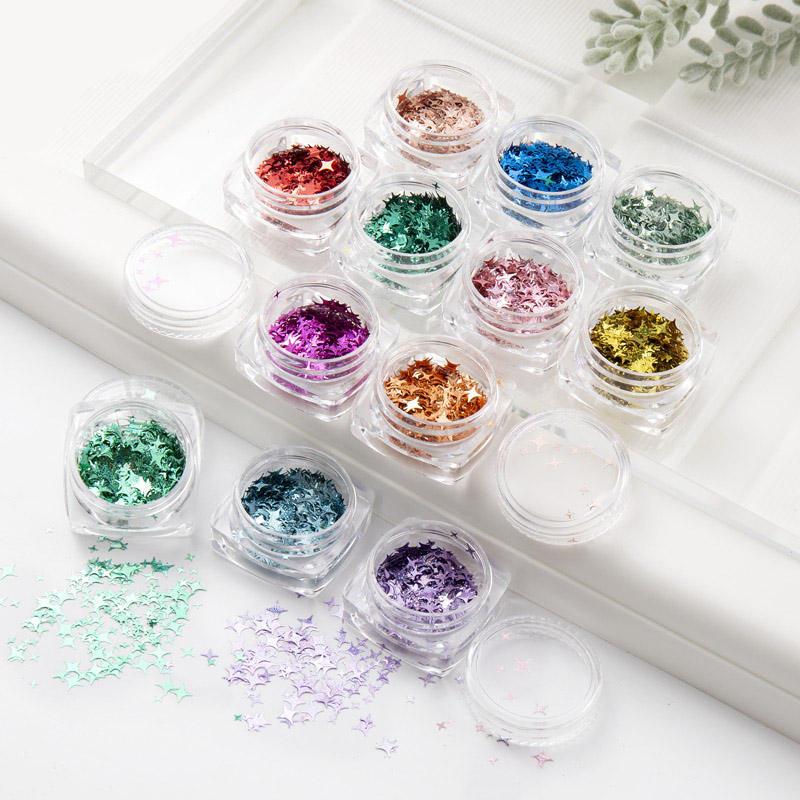 12 Colors Glitter Star Nail Art Sequins Set