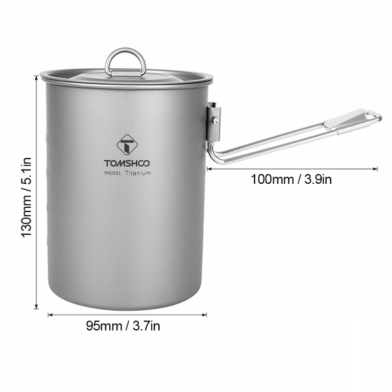 Lightweight Titanium Camping Pot 900ml with Lid and Foldable Handle