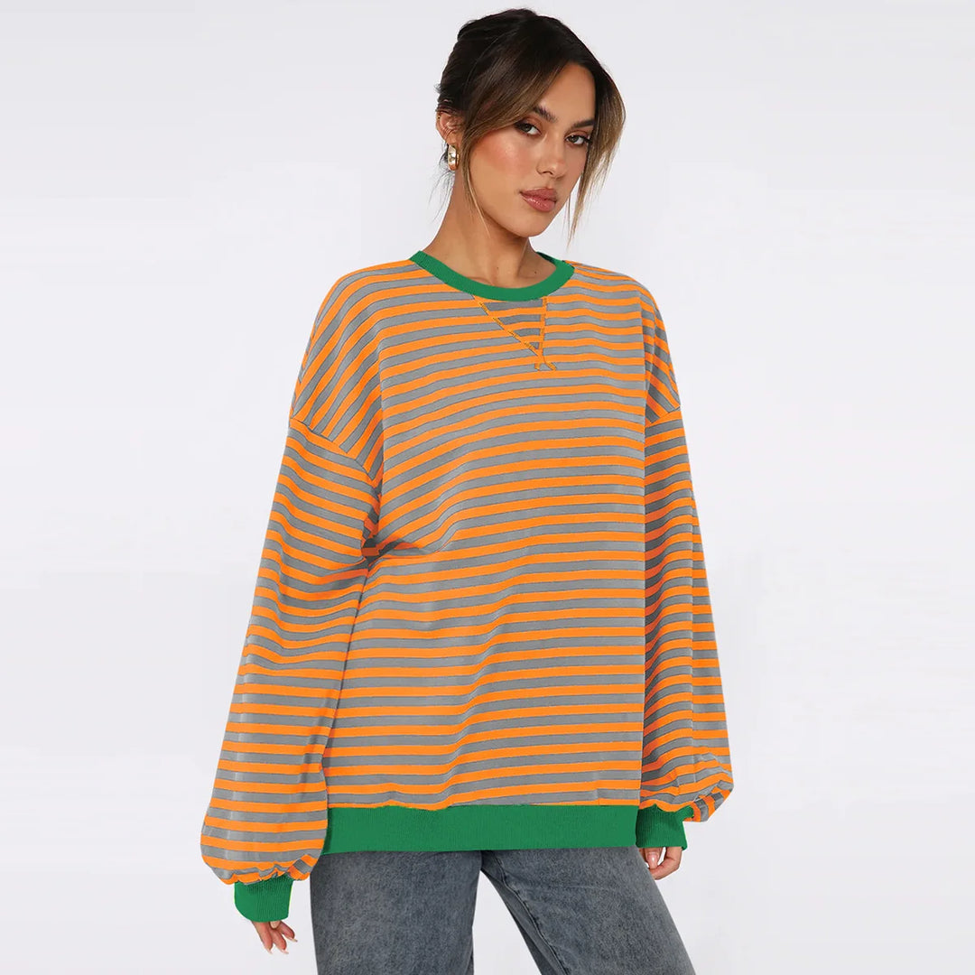 Women's Patchwork Striped Loose Sweatshirt - Autumn Fashion Casual Pullover