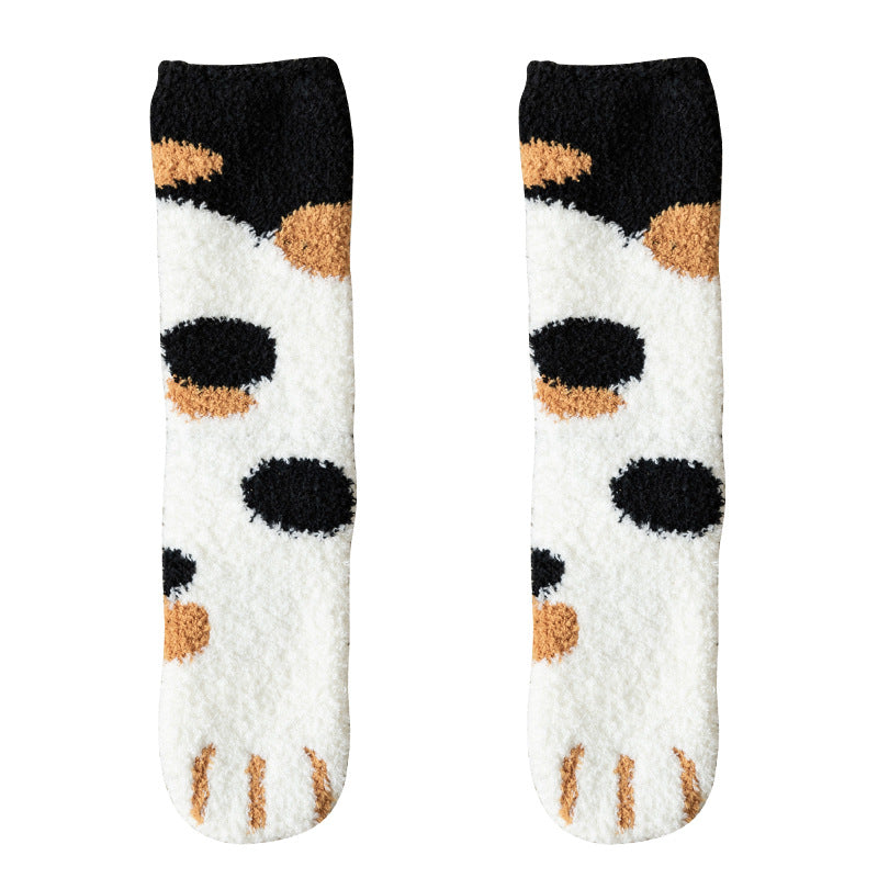 Autumn Winter Kawaii Cat Paw Fleece Women’s Socks