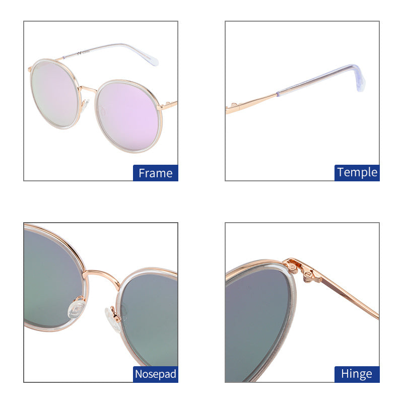 Oversized Metal Round Sunglasses for Women - UV400 Protection